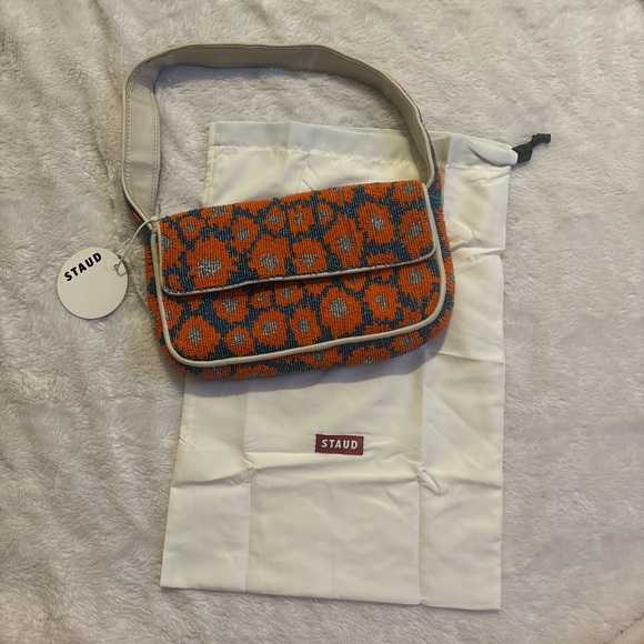STAUD Handbags - STAUD Vibrant Orange and Blue Shoulder Bag
